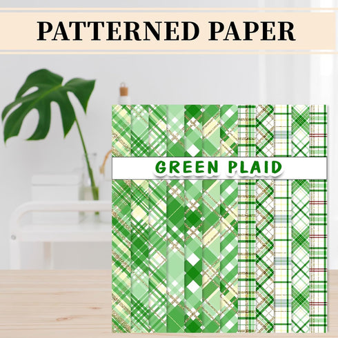 24 Sheet St. Patrick's Day Pattern Paper Green Scrapbook Stripe Plaid Dot 11.8 x 11.8 Inch Double Sided Decorative Craft Paper Folded Flat For DIY...