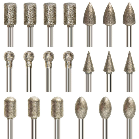 Diamond Drill Grinding Bit Set, Stone Carving Rotary Tools Polishing Kits Diamond-Coated with 1/8-inch Shank Universal Fitment for Stone Glass Cer...