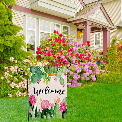 Spring Cactus Welcome Garden Flag 12.5×18 Inch Small Vertical Double Sided Seasonal Outdoor Décor for Yard Flag...