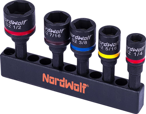 5-Piece SAE Nut Driver Set, Impact Magnetic Nut Setters Made From S2 Steel, Imperial Sizes 1/4"-5/16"-3/8"-7/16"-1/2"...