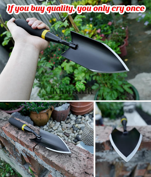 Heavy-Duty Gardening Hand Trowel with Sheath - Stainless Steel Garden Shovel Featuring a Rubberized Handle, Perfect for Diligent Farmers' Soil Pla...
