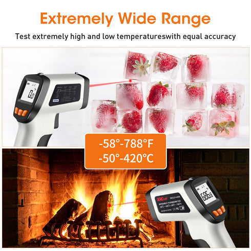 Infrared Thermometer, Laser Temperature Gun for Cooking, Non Contact Temp Gauge, Adjustable Emissivity IR Thermometer Heat Temperature Reader Gun ...