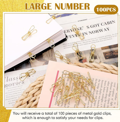 100 Pcs Paper Clips Metal Wire Hollow Out Clips Multi Purpose Utility Clips Invoice Bill Paper Clips Stainless Steel Hanging Clothes Pins for Scho...