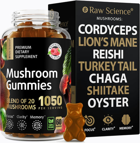 Mushrooms Complex Gummies with Lions Mane, Nootropic Brain Supplements for Memory & Focus: Lion's Mane, Cordyceps, Shiitake, Turkey Tail, Reishi, ...