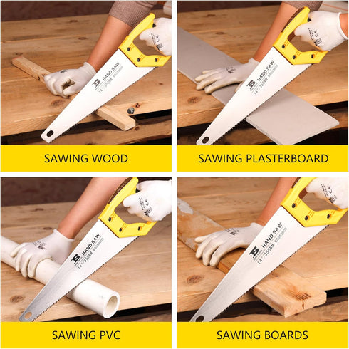 14 in. Pro Hand Saw, 11 TPI Fine-Cut Soft-Grip Hardpoint Handsaw Perfect for Sawing, Trimming, Gardening, Cutting Wood, Drywall, Plastic Pipes, Sh...
