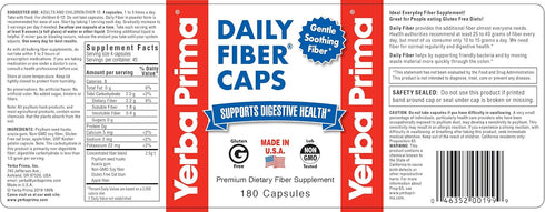 Yerba Prima Daily Fiber Caps - 180 Capsules, (Pack of 2) - Soluble & Insoluble Fiber Supplement - Colon Cleanse - Vegan, Non-GMO, Gluten-Free...