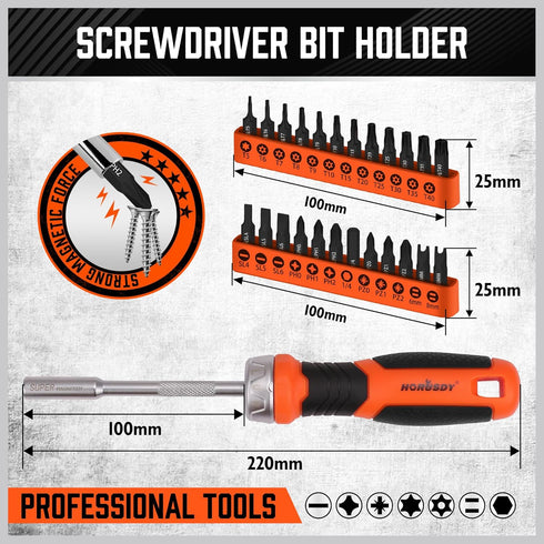 HORUSDY 25-Piece Security Torx Screwdriver Bit Set | T5-T40 Torx Bit Set 1/4 inch Ratcheting Magnetic Bit Driver | 12Pcs Torx Bit and 12Pcs Common...