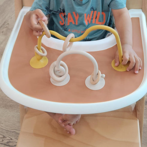 High Chair Toys with Suction Cups | Silicone & Wooden High Chair Suction Cup Toys for Babies 6-12 Months | Engaging Baby Teething Toys (Mustard Ye...