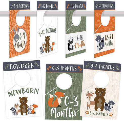 Hadley Designs 7 Woodland Baby Nursery Closet Organizer Dividers For Girls or Boys Clothing, Grey Age Size Hanger Organization For Kid, Toddler, I...