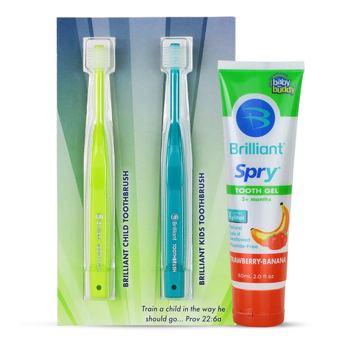 Growing Kids Oral Care Kit by Brilliant Oral Care- Set has Brilliant Child Toothbrush, Brilliant Kids Toothbrush & 2oz Spry Strawberry Banana Flav...