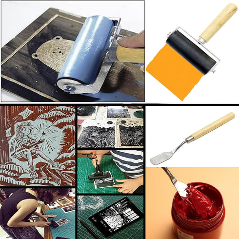HRJZF 6 Pack Rubber Brayer Roller for Printmaking,Anti Skid Tape Construction Tools, Print,Great for Gluing Application Also,Ink and Stamping Tool...