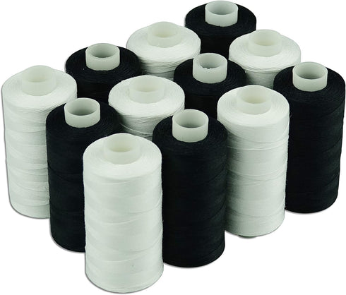 Simthread 6 White 6 Black 100% Cotton Sewing Thread 50s/3 for Quilting etc - 550 Yards Each...
