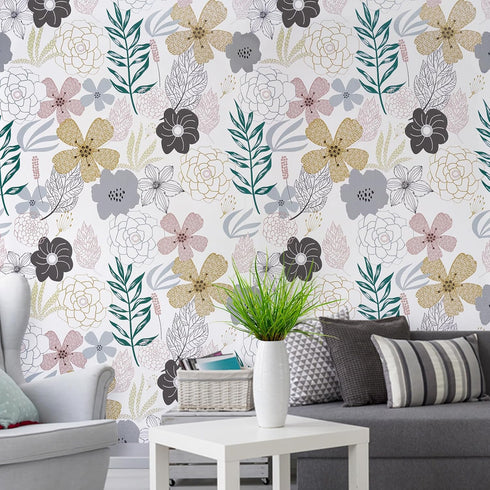 Mecpar Floral Peel and Stick Wallpaper 17.71'' x 118'' Pink Perennial Blooms Floral Wallpaper Floral Contact Paper Vinyl Self Adhesive Removable W...