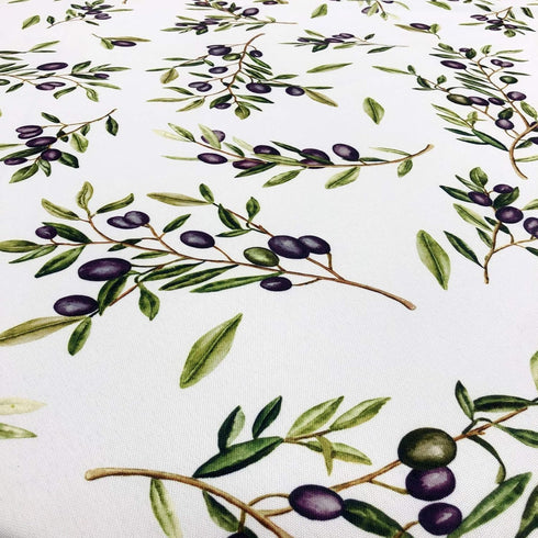 CAIT CHAPMAN HOME COLLECTION Four Seasons Series Olive Leaves and Branches Printed Nature Botanic Easy-Care Fabric Tablecloth (Olive Branch, 70" R...