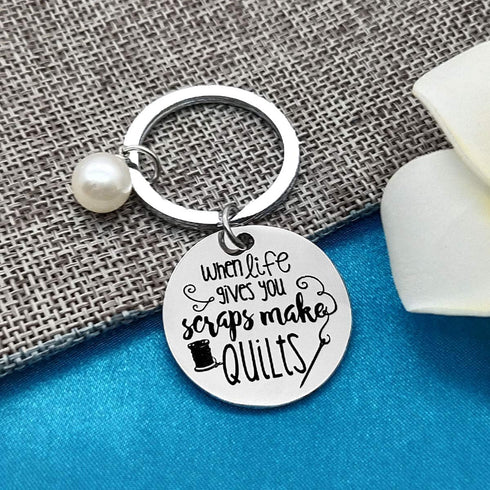 Sewing Gifts for Women Girls Inspirational Sewing Keychain When Life Gives You Scraps Make Quilts Sewing Lover Gift Sewing Jewelry for Birthday Ch...
