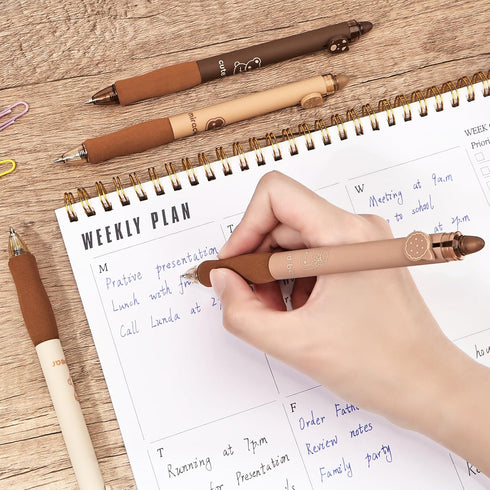 BAYTORY 8Pcs Cute Retractable Erasable Gel Pens, Blue and Black Ink Pen with Eraser Clear, Smooth Writing Comfortable to Use for Note Taking Marki...