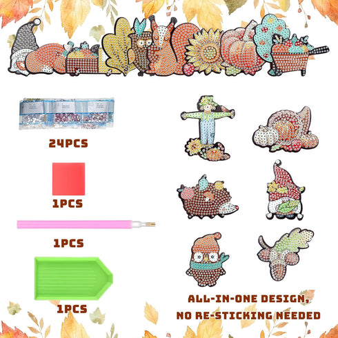 Copkim 16 Pcs 5 D Diamond Painting Magnets Kit Fall Theme Thanksgiving Gnome Decoration Diamond Painting Refrigerator Magnets Fridge Stickers Supp...