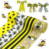 KIMOBER 4 Rolls Bumble Bee Ribbon, Yellow Honeybee Wired Edge Burlap Ribbon for Wreaths,Gift Wrapping,Spring Summer Party Decoration(2.5in × 6.5Ya...