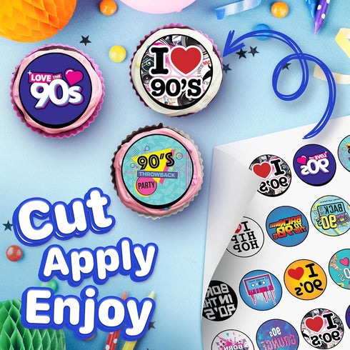 30 x Edible Cupcake Toppers Themed of 90s Party Collection of Edible Cake Decorations | Uncut Edible on Wafer Sheet...