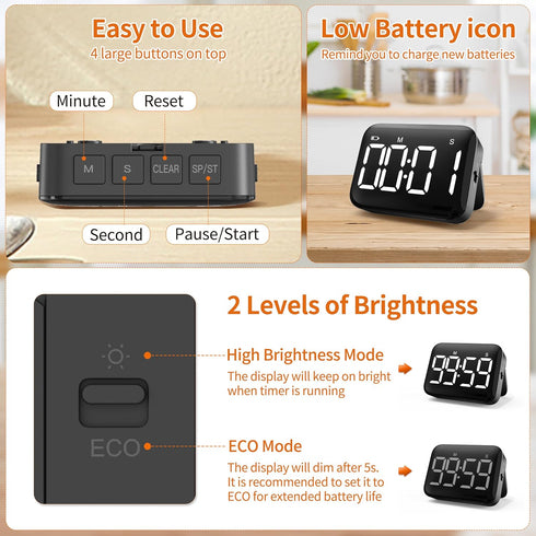 VOCOO Magnetic Kitchen Timer for Cooking with Count Up Countdown, Digital Timer Battery Powered with Large Display, 2 Brightness and Volume Levels...