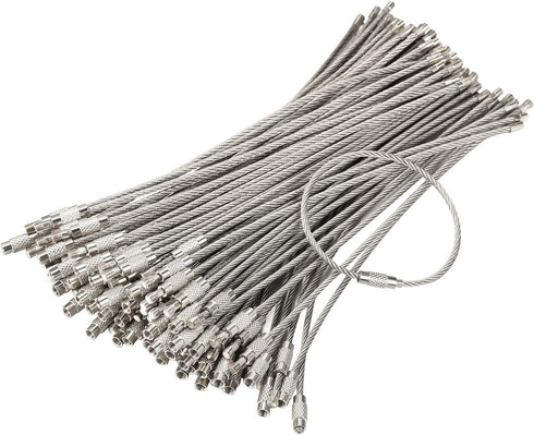 bayite Pack (100) Stainless Steel Wire Keychains Cable, Key Rings, Heavy Duty Luggage Tags Loops Tag Keepers 2mm Twist Barrel (Cable Length: 6 inc...
