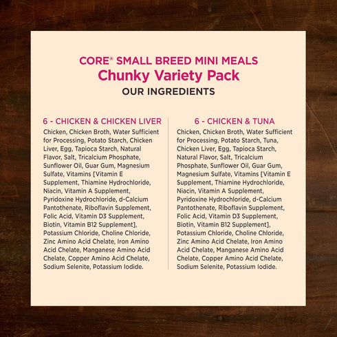 Wellness Core Grain Free Small Breed Mini Meals Chunky Variety Pack, 3 oz (Pack of 12)...