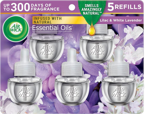 Air Wick Plug in Scented Oil Refill, 5 ct, Lilac & White Lavender, Air Freshener, Essential Oils...