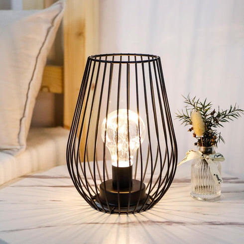 TRIROCKS Metal Cordless Table Lamp - 8'' Tall Cage Shape Battery Operated Lamp with Warm Fairy Lights Bulb for Indoor/Outdoor Use, Perfect for Chr...