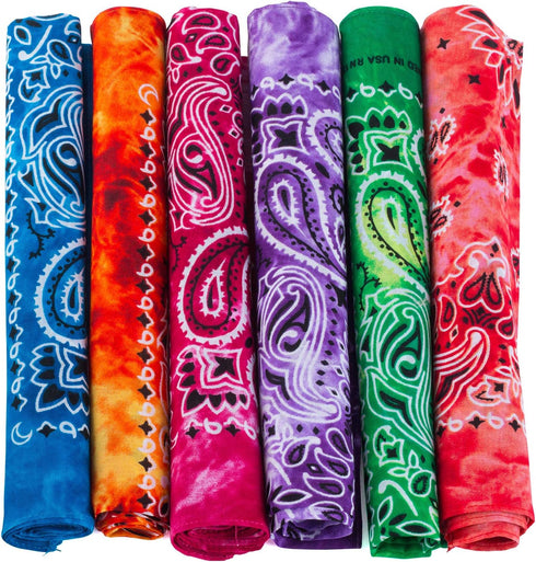 CoverYourHair - Tie Dye & Paisley Bandanas - 6 Pack Colorful Cotton Bandanas...