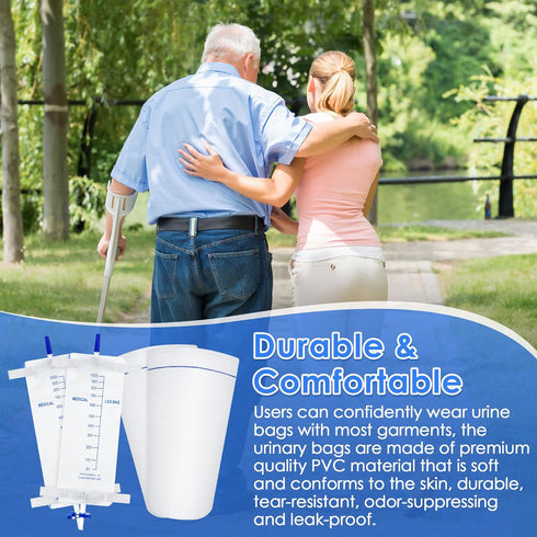 2 Pcs 33.8oz/1000ml Leg Bag Urinary Drainage Bag with 2 Pcs Catheter Leg Bag Holder, Catheter Leg Bags with Anti Reflux Valve, Urine Collection Ba...