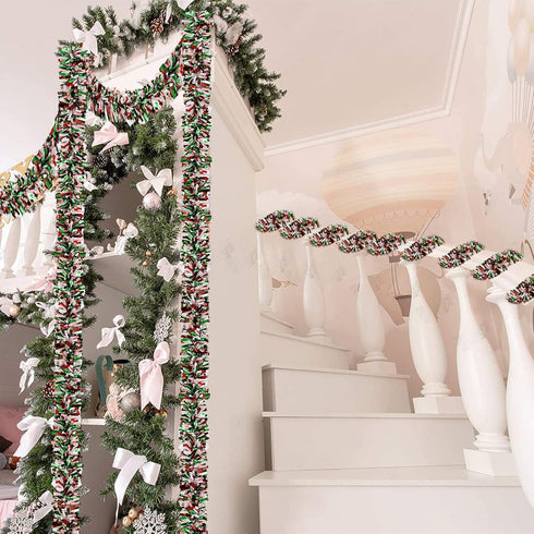 Metallic Tinsel Twist Garland - Shiny Christmas Tree Hanging Decorations for Indoor & Outdoor Use (Red, Green & White)...