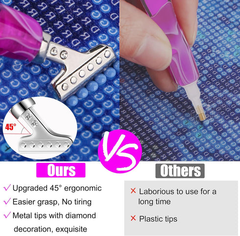 Heyseri 16 Pieces Diamond Painting Pen Accessories, 45° Ergonomic 6 Pieces Replacement Stainless Steel Pen Tips, 5D Resin Diamond Art Tools with G...