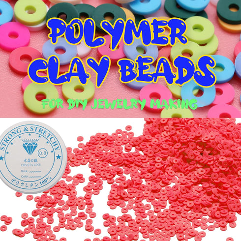 2000 Pcs Red Clay Beads for Bracelets Making, Polymer Spacer Flat Beads DIY for Jewelry Necklace Earring Making Kit, Preppy Aesthetic Heishi Heshi...