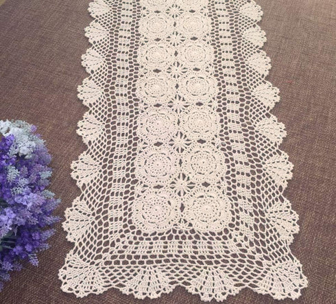 Damanni Rectangular Cotton Handmade Crochet Lace Table Runner Doilies Table Dresser Scarf Décor,16 Inch by 55 Inch?Beige...