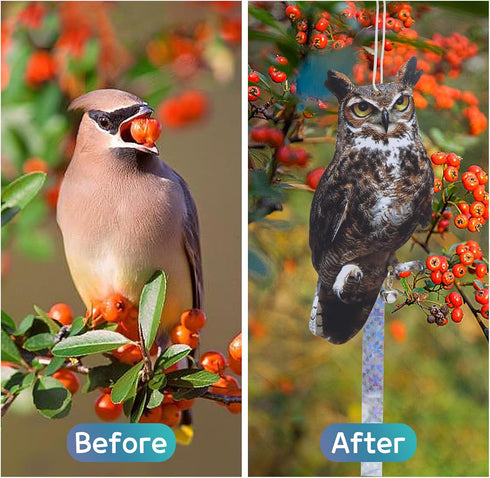 Bird Scarer, 2Pack Fake Owl Hanging Owl to Keep Birds Away Reflective Hanging Bird Decoration to Keep Birds Away from Garden Patio Windows...