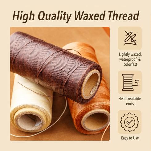 Mandala Crafts Black Flat Waxed Thread for Leather Sewing - 273 Yds 150D 0.8mm Polyester Leather Thread String Waxed Cord for Leatherwork, Beading...