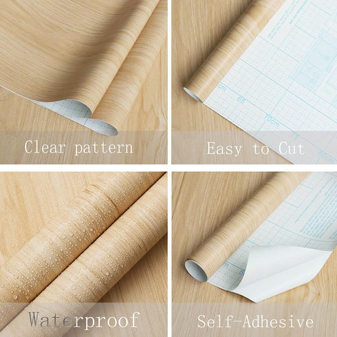 Heroad Brand Light Wood Grain Wallpaper Oak Peel and Stick Wallpaper Wood Contact Paper Thicken Textured for Table Cabinets Decoration Countertops...