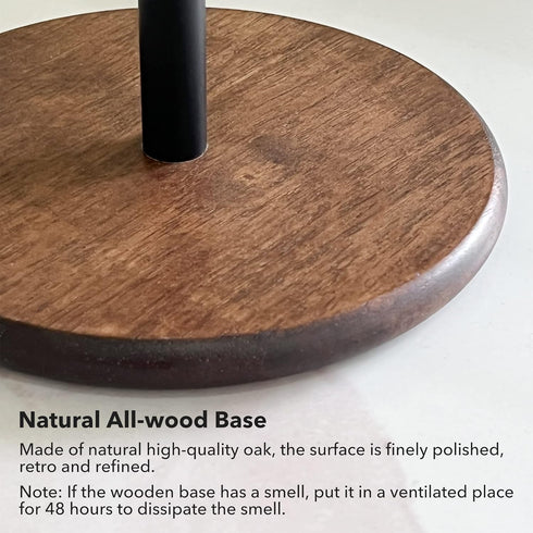 Black Paper Towel Holder Stand with Exquisite Wood Round Base, Niffgaff Free-Standing Paper Towel Roll Dispenser for Kitchen Countertop, Fits Stan...