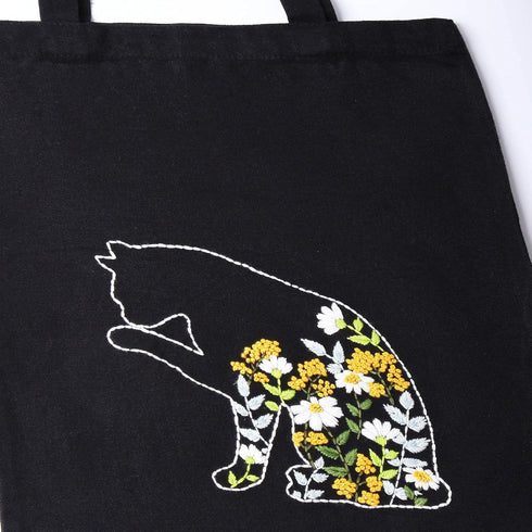 Harimau Beginner Canvas Tote Bag Embroidery Kit,Black Kitten Pattern,Cross Stitch Kits, Including Stamped Embroidery Bag with 1 Embroidery Hoops,N...