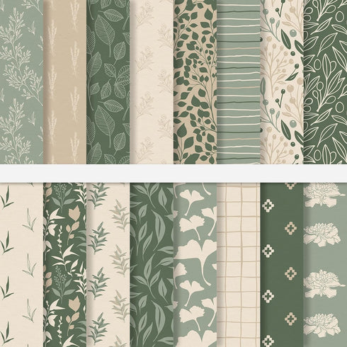 32 Sheets Sage Green Floral Pattern Paper Greenery Scrapbook Specialty Paper Eucalyptus Leaves Double Sided Craft Paper For DIY Card Making Photo ...