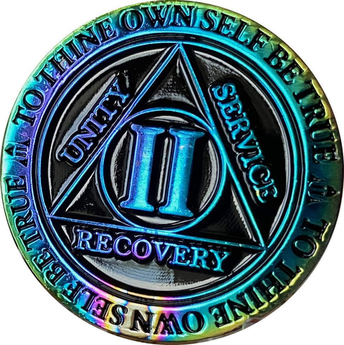 2 Year AA Medallion Reflex Rainbow Plated Black Sobriety Chip II...