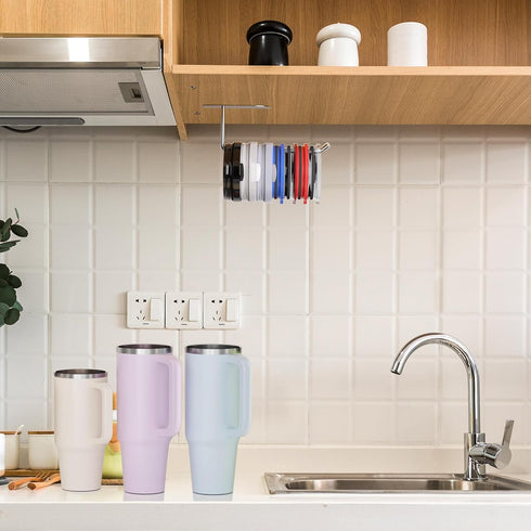 Tumbler Lid Organizer, Self-Adhesive or Drilled Tumbler Lid Hooks for Yeti Tumblers/Stanley Tumblers/Simple Modern Tumbler Lids for Kitchen Organi...