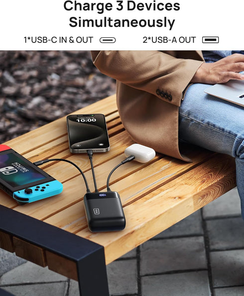 INIU Power Bank, Smallest 22.5W 20000mAh Portable Charger, USB C in&Output Fast Charging 3-Output Mini Battery Pack Phone Charger Compatible with ...