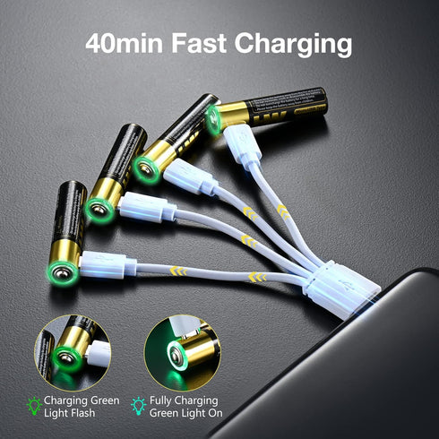 HW Rechargeable Li-ion AAA Battery, Li-ion USB Rechargeable AAA Battery Constant Output 1.5V, 1 Hour Fast Charge with USB Cable,1000 Cycles Charge...
