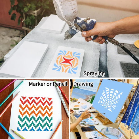 6 Inch Geometric Stencils for Painting, 25 Pieces Reusable Painting Templates for Scrapbooking Cookie Tile Furniture Wall Floor Decor Craft Drawin...