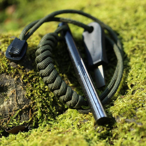 bayite 4 Inch Survival Ferrocerium Drilled Flint Fire Starter, Ferro Rod Kit with Paracord Landyard Handle and Striker, 4"(Long) x 3/8"(Diameter)...