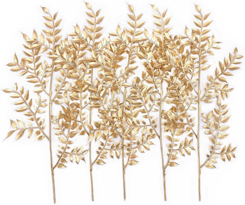 PASYOU Fake Leaves Plants for Christmas Decor, Gold Artificial Shrubs Grass Foliage Plastic Bulk Leaf Indoor Outdoor Home Garden Party Hotel Veran...