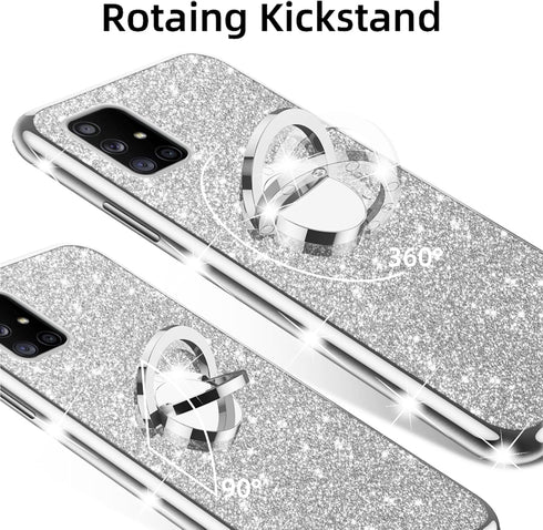 nancheng for Samsung Galaxy A71 5G Case with Ring Stand Strap Lanyard Shockproof Protection Cover Cute Girls Women Glitter Silicone Phone Case - S...