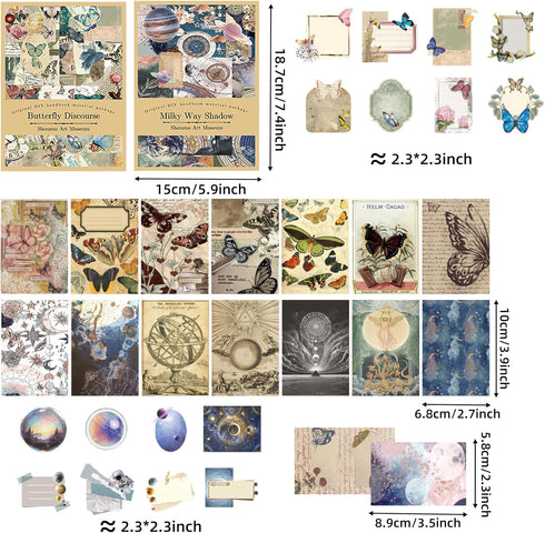 FUSTARKY 200 Pieces Vintage Scrapbook Supplies Pack, Vintage Butterfly Planet Scrapbook Paper Art Journaling Kit for Bullet Journals Planners Coll...