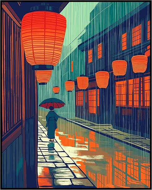 Posterizer 1 pcs-rainy evening scene in a traditional Japanese street 3-Collectibles & Fine Art-Vintage Art- Gift for Men Women Entrepreneur Teens...